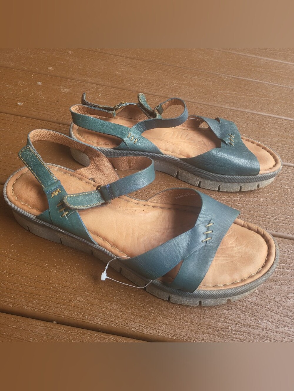 Rare Teal nubuk Leather Sandals Born Handcrafted Women Sz 11 Hook & Loop Close